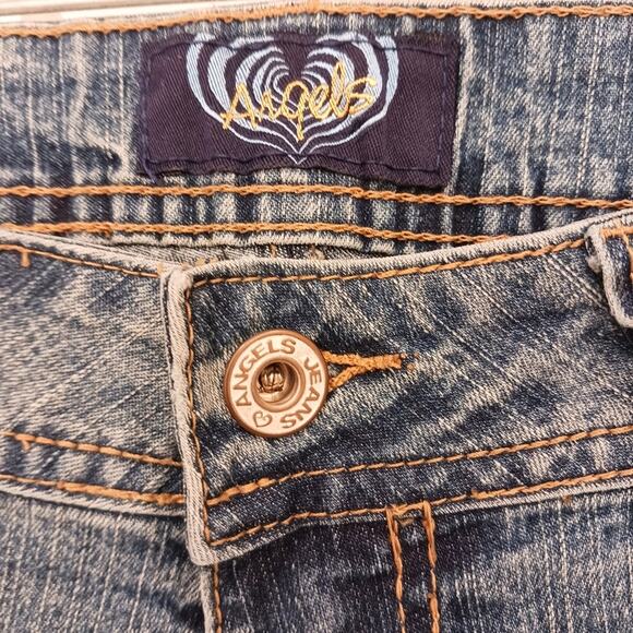 Vntg Angels Jeans Womens JR Sz 7 Blue Flare Crystals Embellished Boho Glam Gypsy - Picture 9 of 16